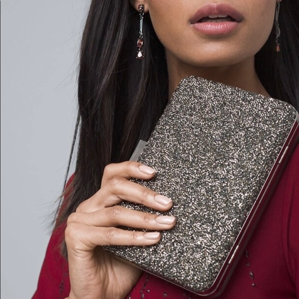 White House Black Market Glitter Clutch - Silver